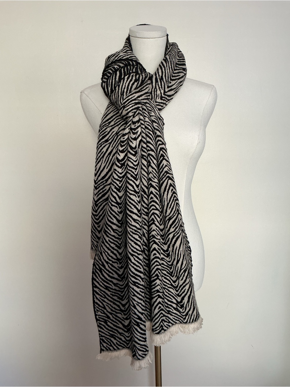 Look By M Zebra Print Fringed Scarf Over-Sized Wrap Shawl | Soft Knit